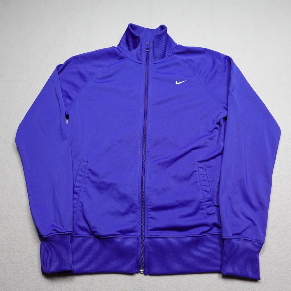 Nike Track Jacket Women L Blue Full Zip Pockets Lined Running Gym 521902-416